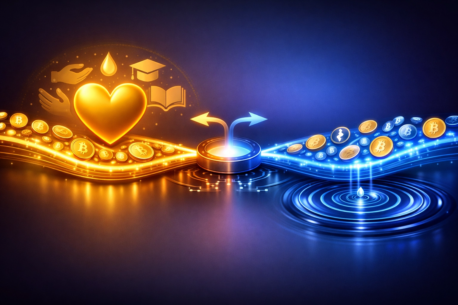 Cryptocurrency transaction tax split between charity donations and liquidity pool building