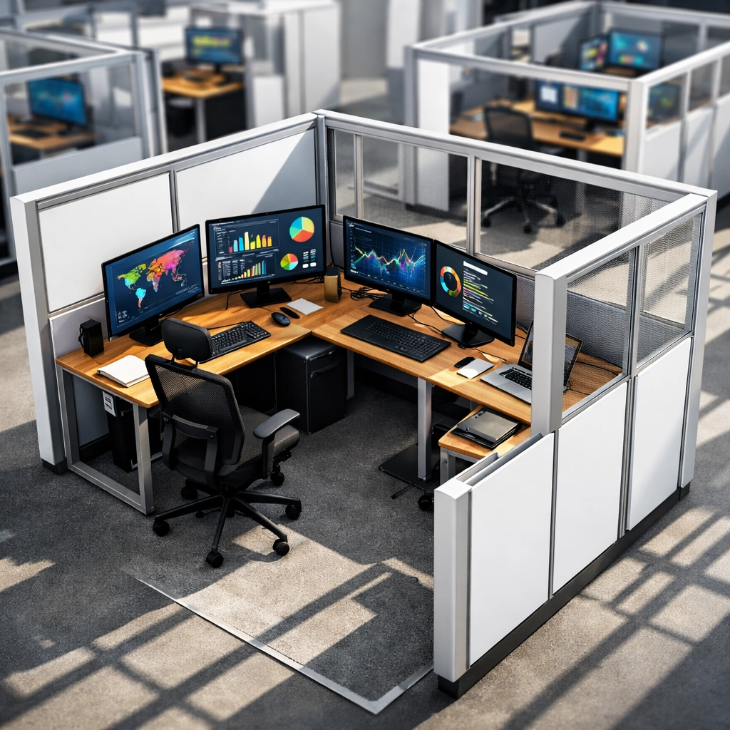 Modern modular training pod infrastructure with multiple workstations and monitors