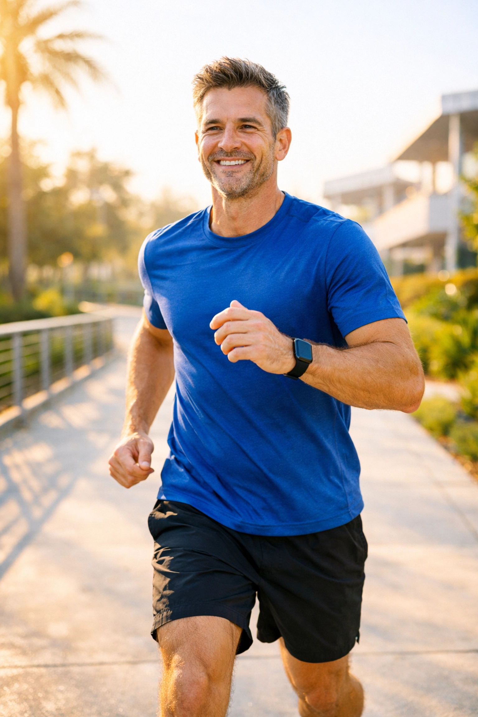 An active man walking outdoors, demonstrating the natural energy and physical endurance from maca root complex.
