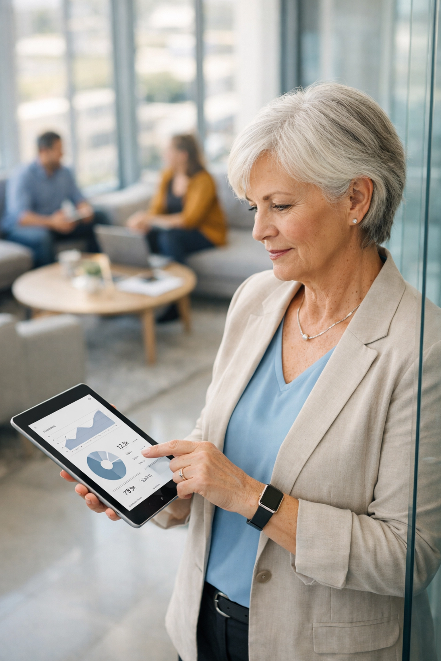 IT director reviewing ITOM dashboards with a top ServiceNow implementation partner in a modern office.