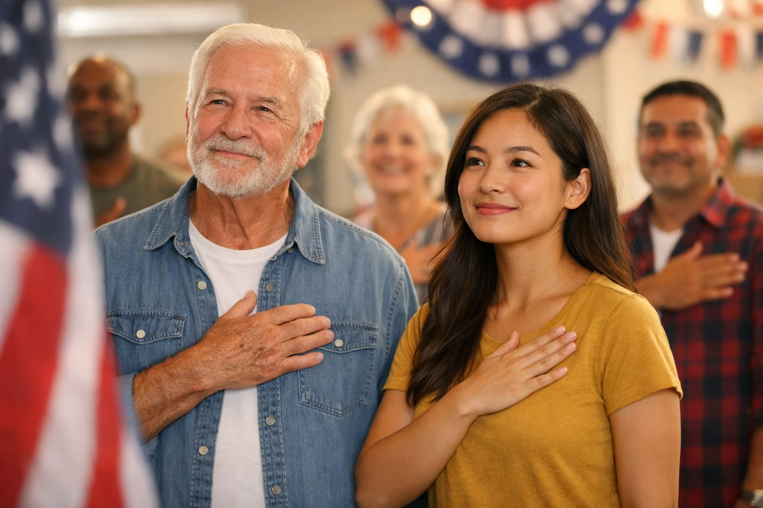 10 Surprising Pledge Facts to Share at Your Next Veteran’s Tribute or Community Event Neighbors showing unity and patriotism with hands over their hearts at a community veteran