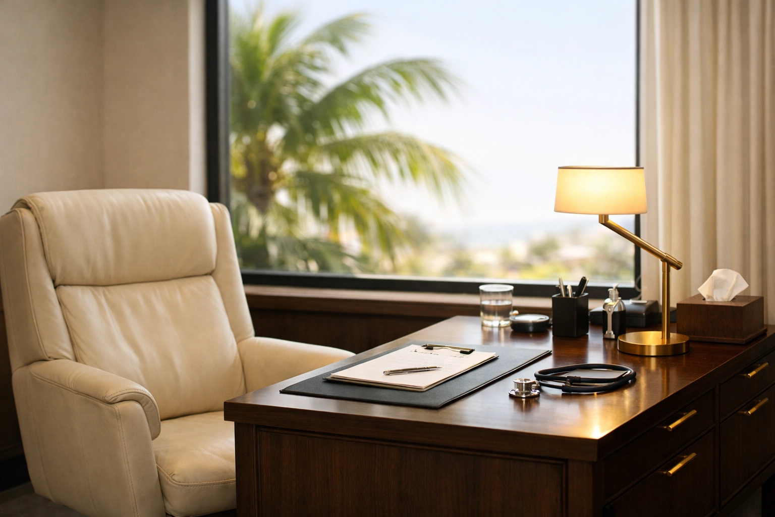 Private concierge medical suite at VidaVital West Palm Beach for restorative shockwave therapy and wellness consultations.