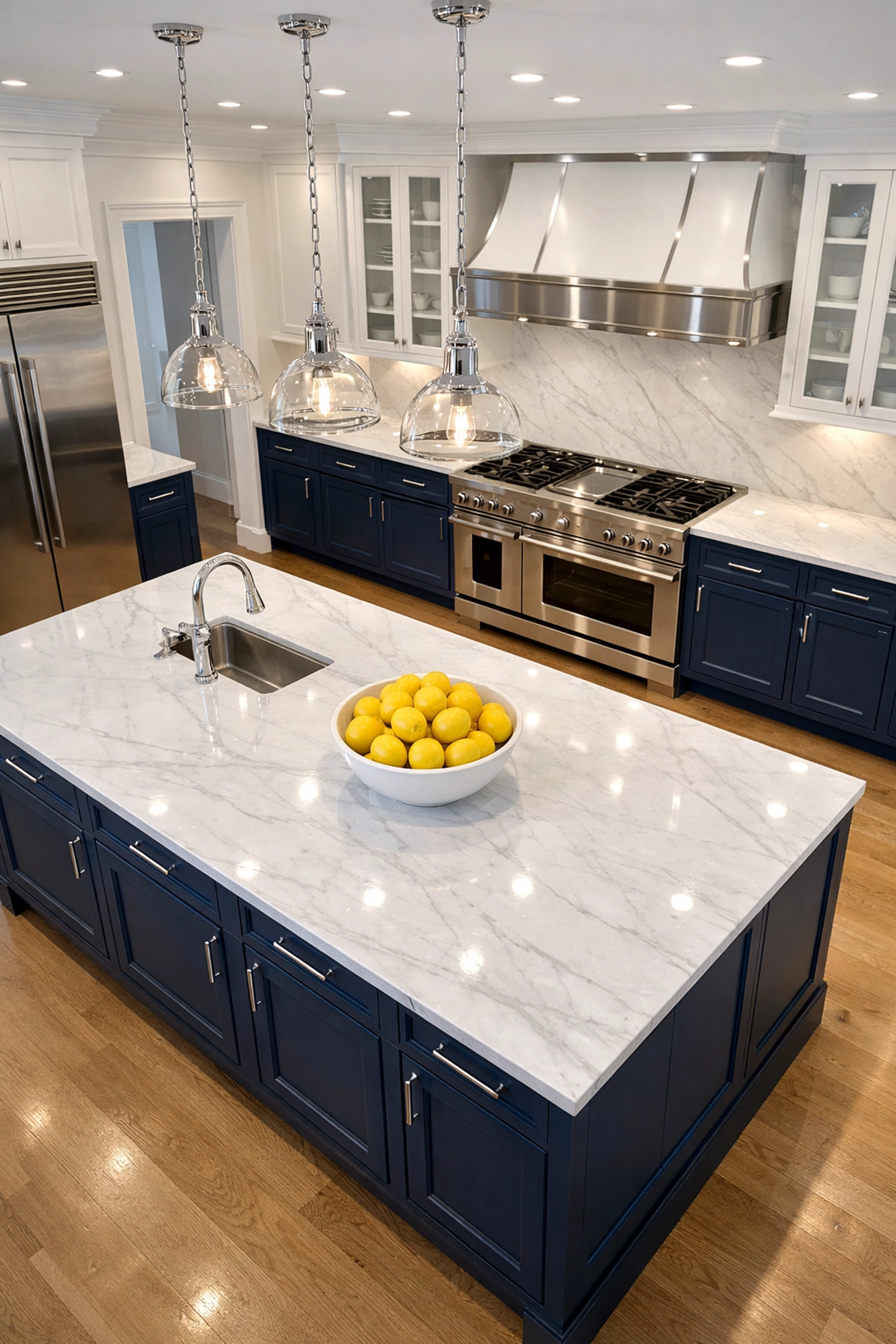 Modern kitchen in Massachusetts with clear counters ready for a deep cleaning service.