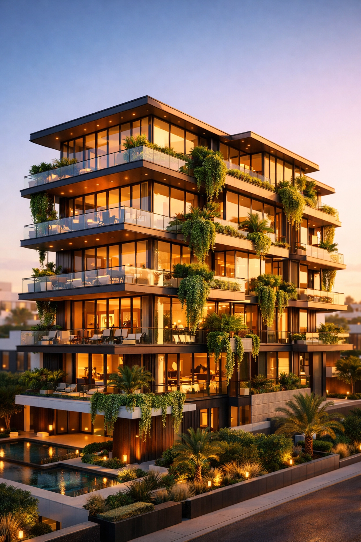 Sleek modern luxury apartment building representing successful development management and approvals.