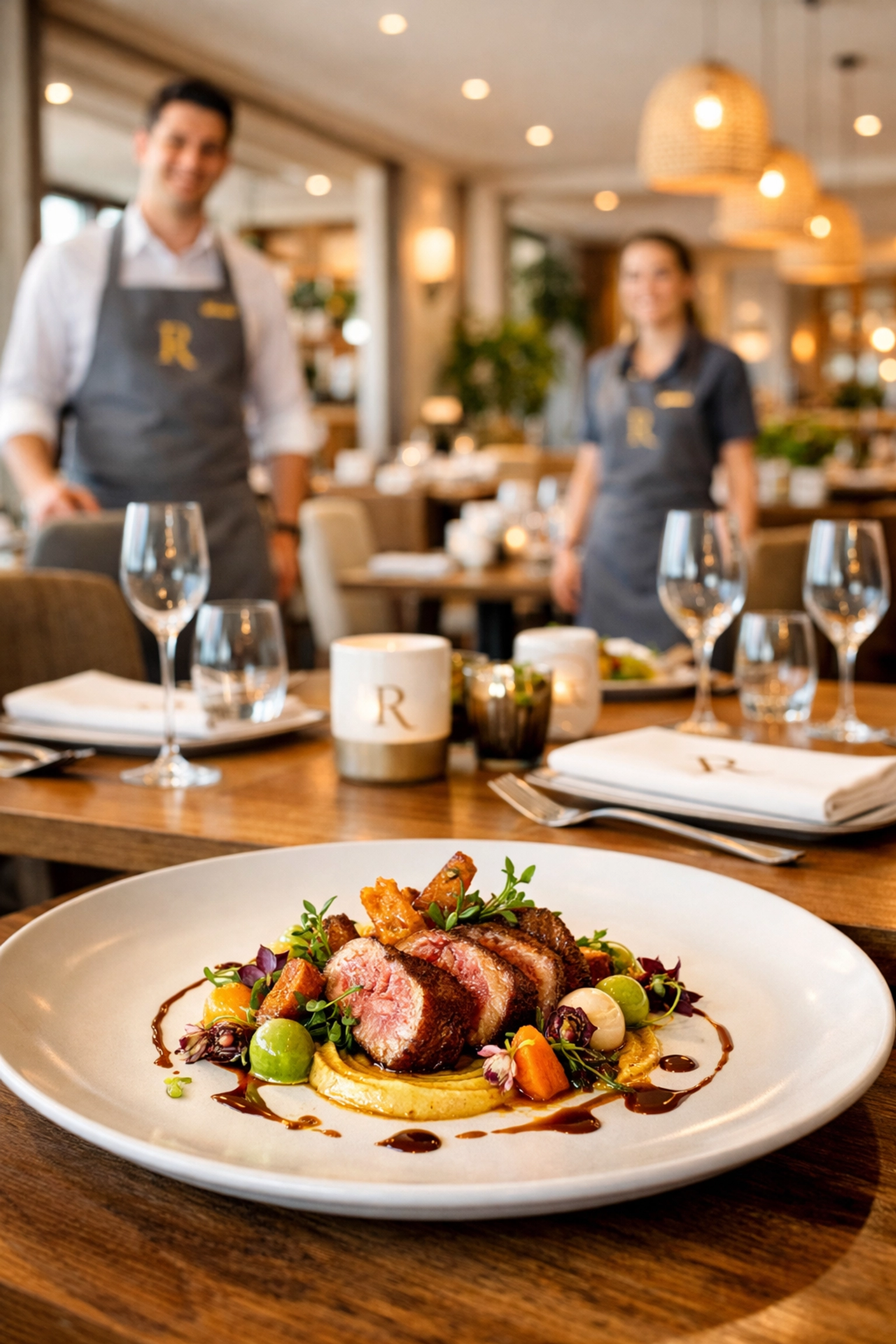 Signature dish at chef-driven restaurant showing consistent brand standards across locations