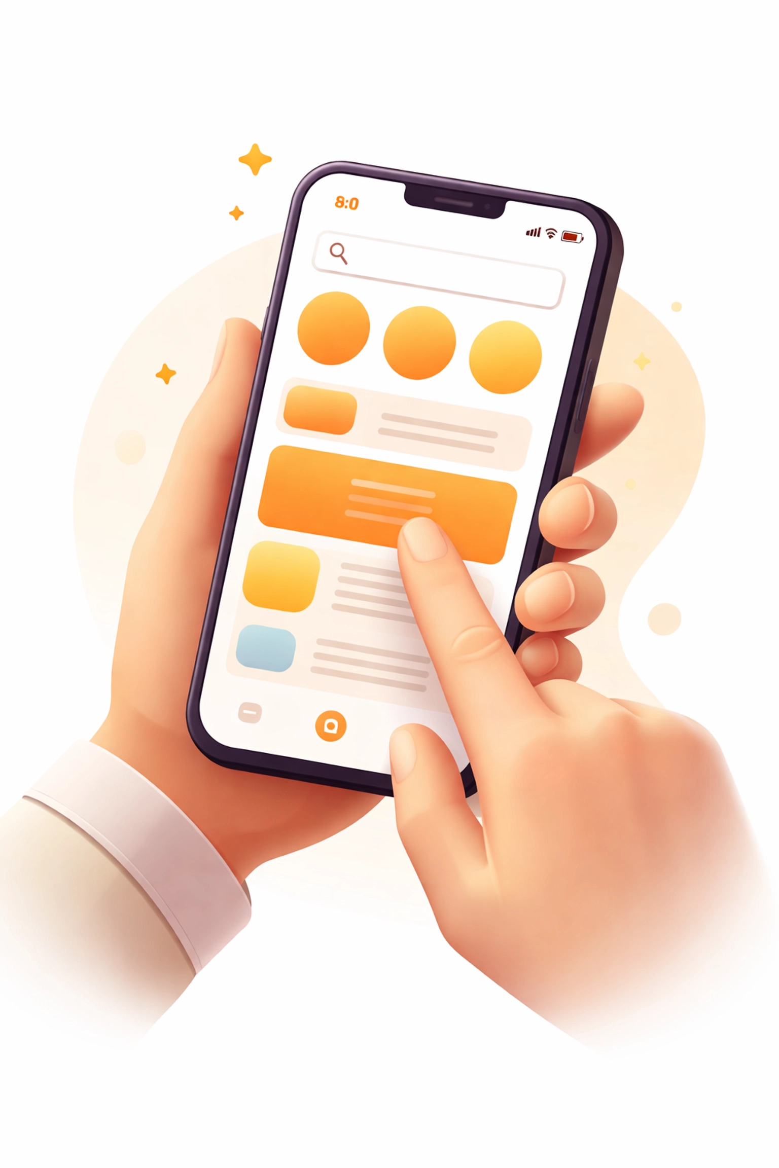 Hand holding a smartphone with a user-friendly interface, emphasizing touch-friendly navigation in modern web design.