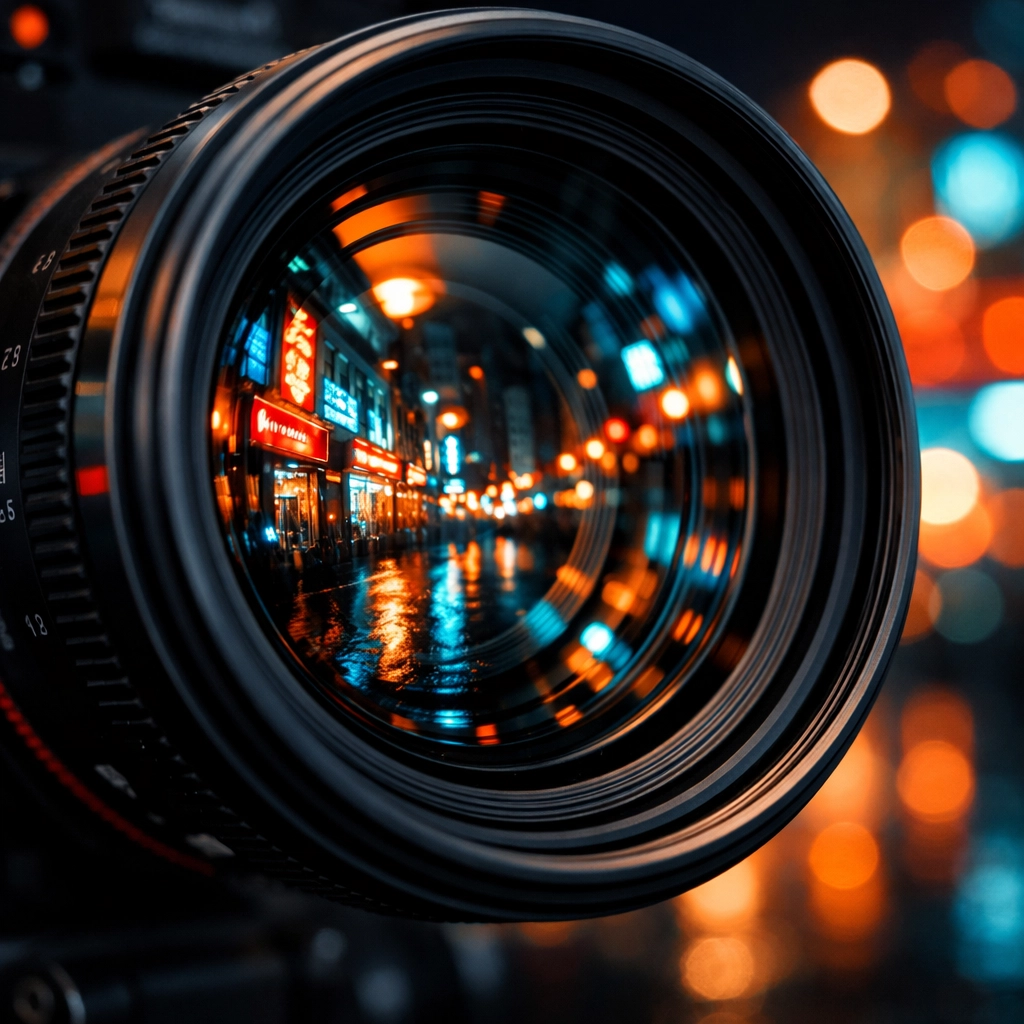 Close-up of a professional cinema camera lens used for crisp 4K vertical video recording—high-resolution short-form content setup for brands hiring a videographer near me.