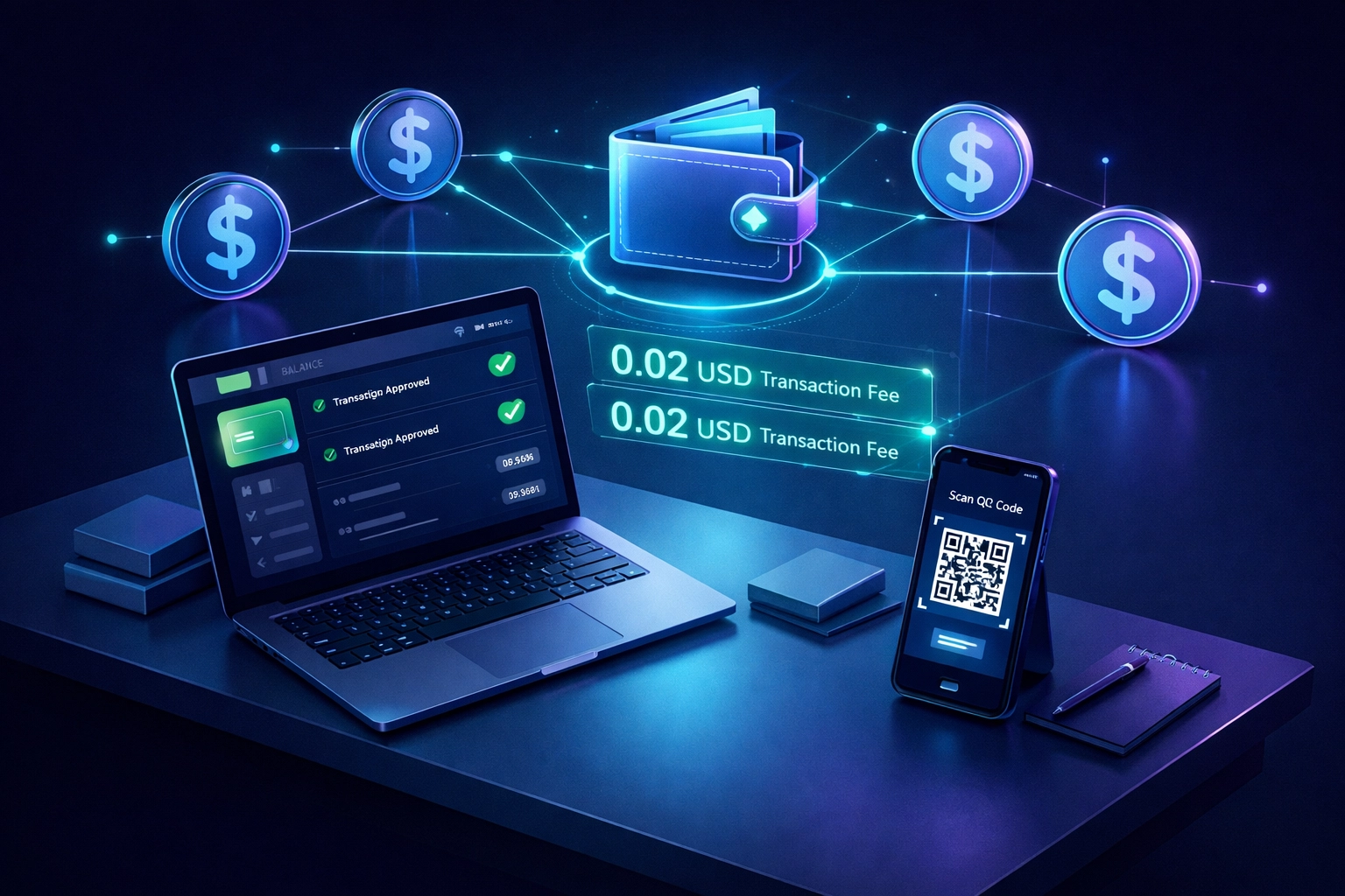 Merchant cryptocurrency wallet showing LUSD low transaction costs and self-custody control