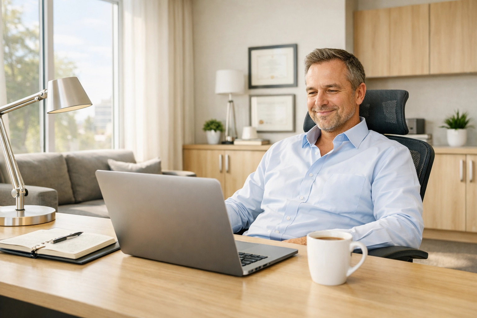 Stop Chasing Payers. Make Them Pay You. Successful clinic owner experiencing peace of mind through effective revenue cycle management.