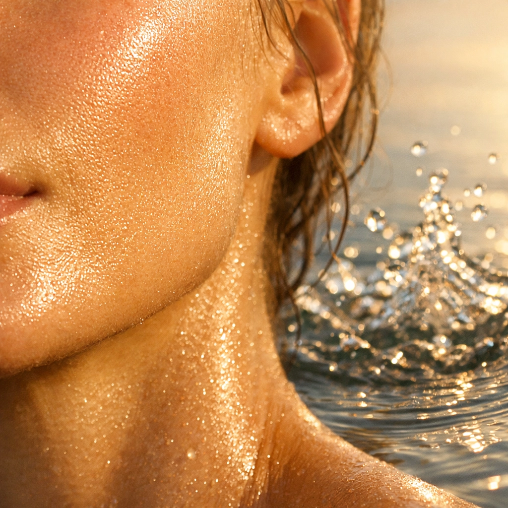 Close-up of radiant, hydrated skin showcasing the hydration and elasticity benefits of high-quality collagen peptides.