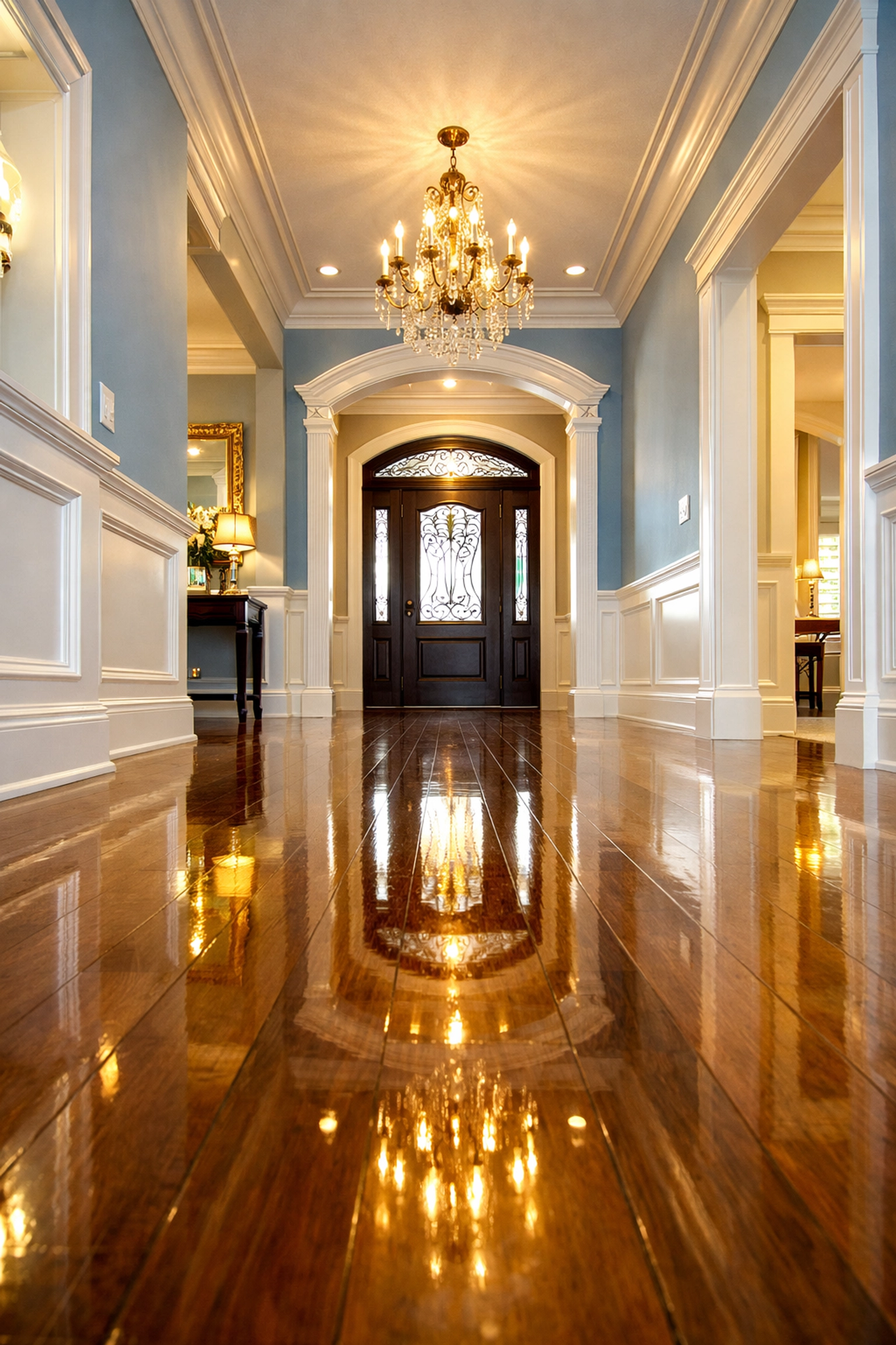 Pristine entryway with polished floors after a professional bi-weekly house cleaning service.