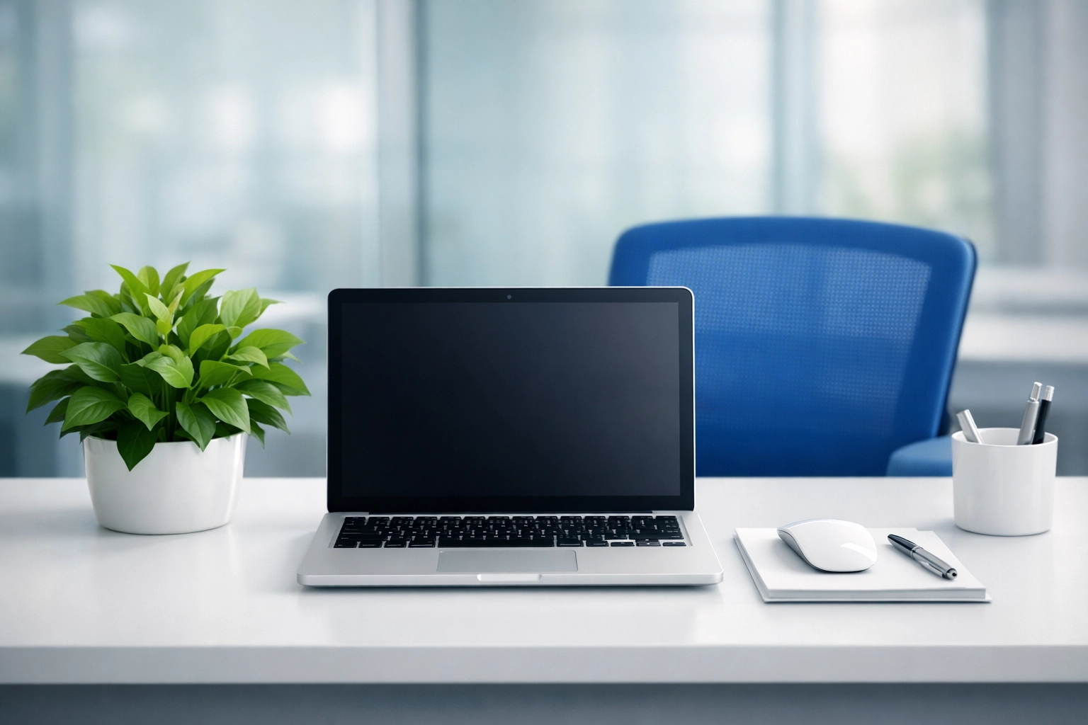 Dust-free office workstation in Reading maintained with eco-friendly commercial cleaning products.