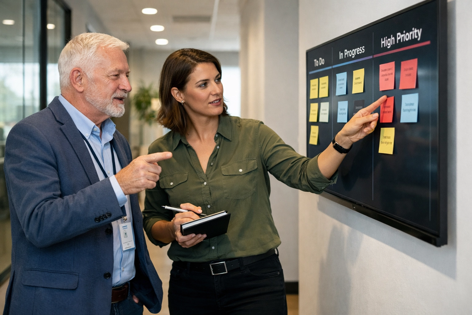 IT professionals discussing ServiceNow consulting services and platform governance in a tech office.