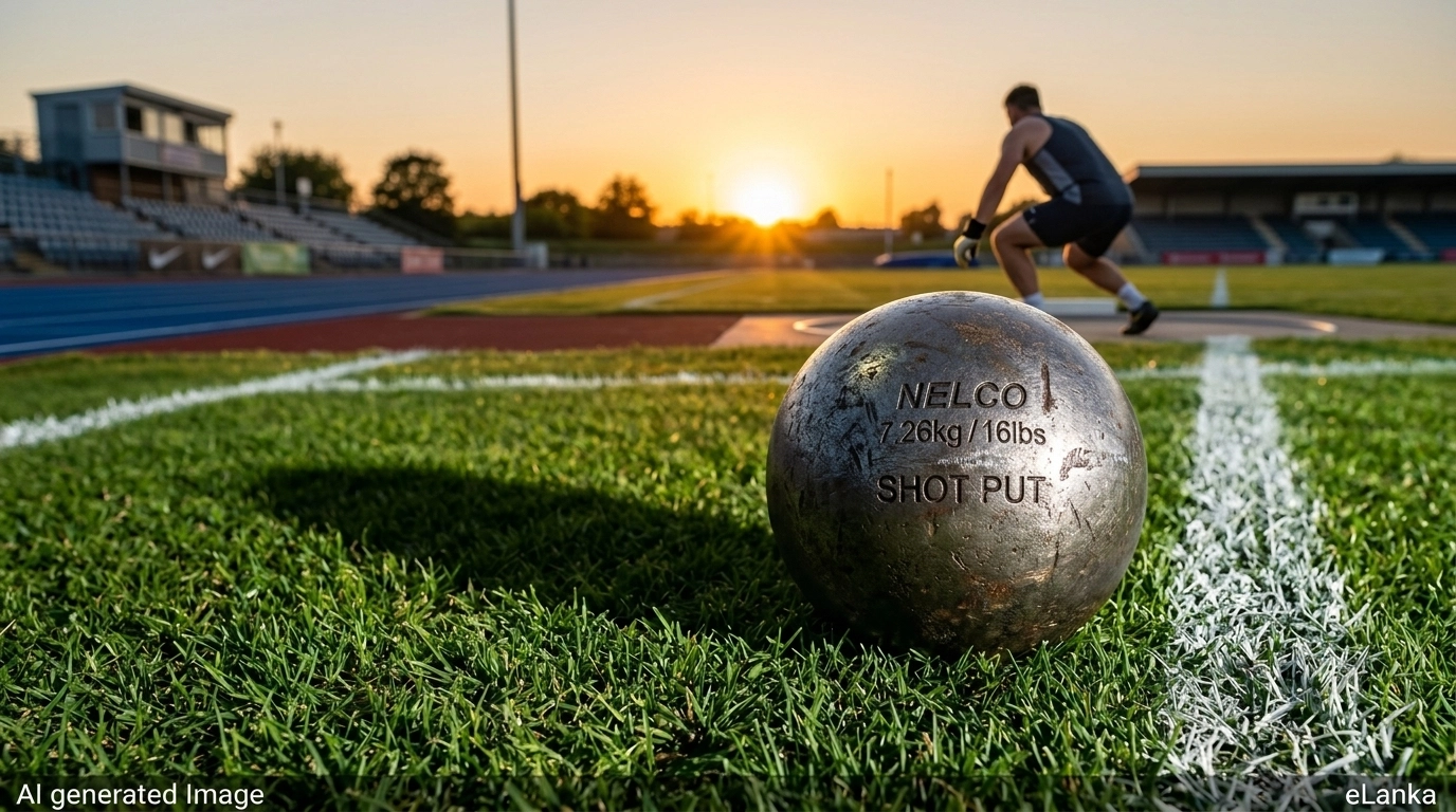 Professional shot put equipment on a training field