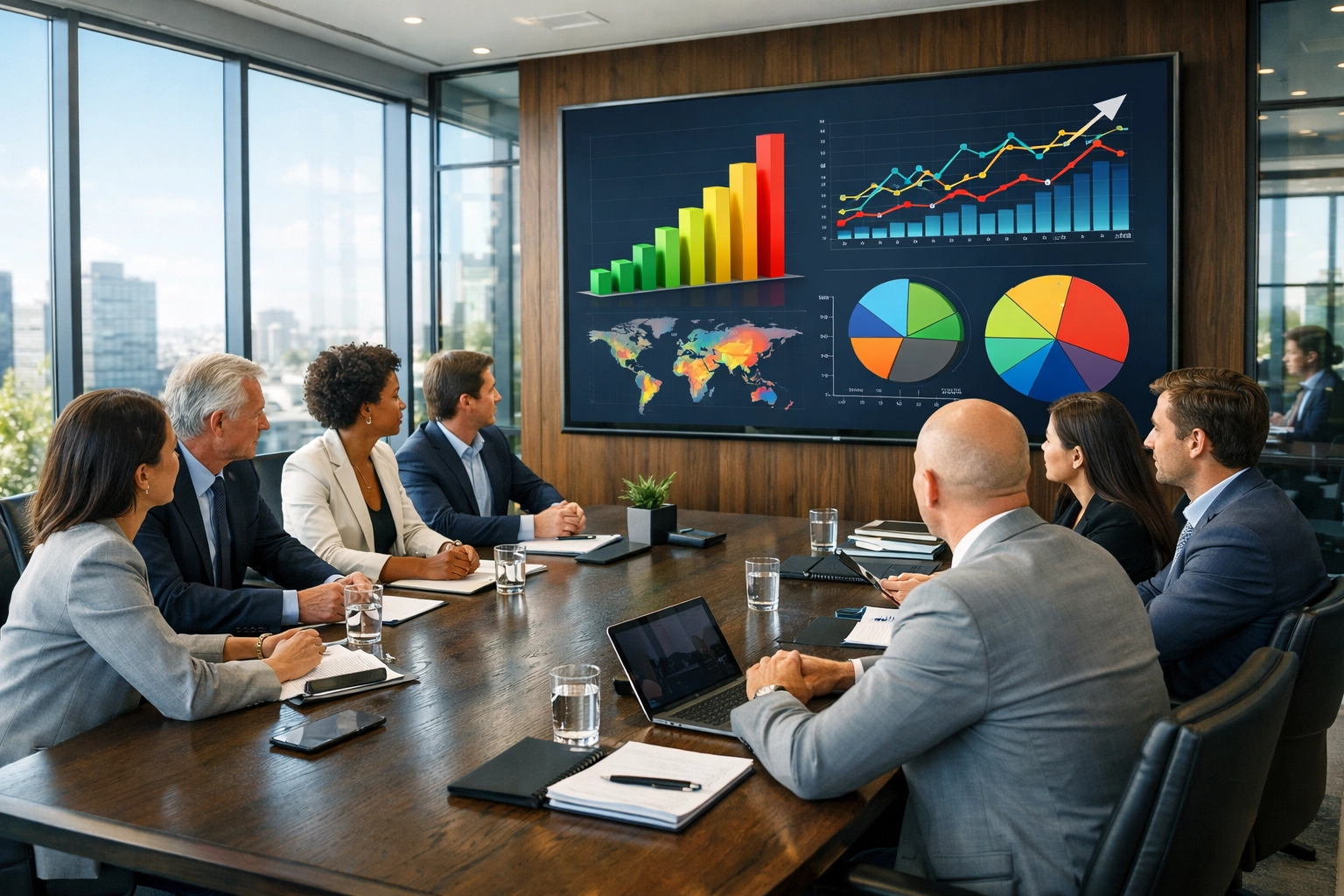 Venue stakeholders in a strategic meeting discussing creative production goals for event excellence.