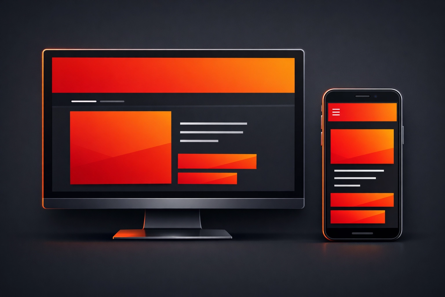 Professional responsive web design layout displayed on a desktop monitor and a smartphone.