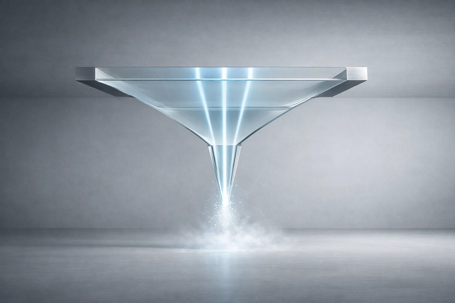 A sleek minimalist funnel illustrating the leakage and lost momentum in traditional marketing funnels.