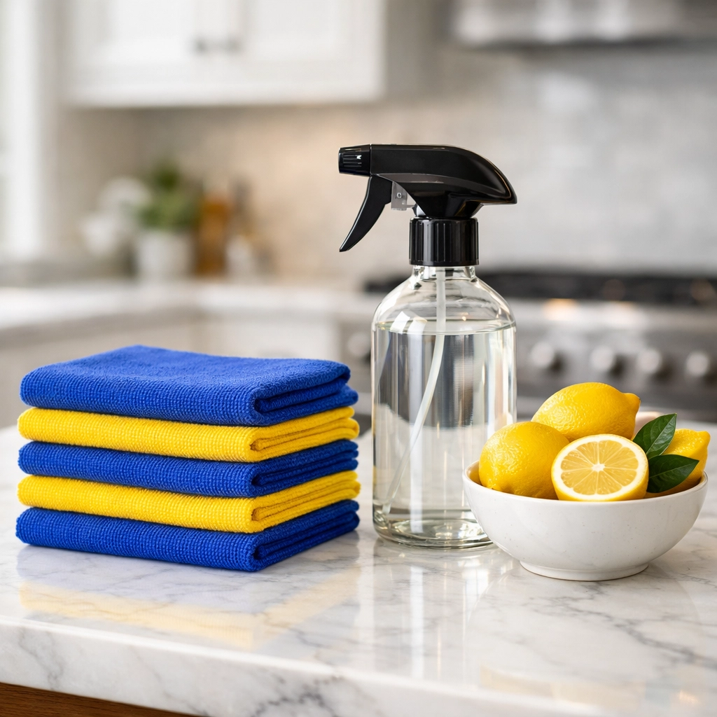 High-end eco-friendly cleaning supplies and microfiber cloths for apartment cleaning in Quincy.