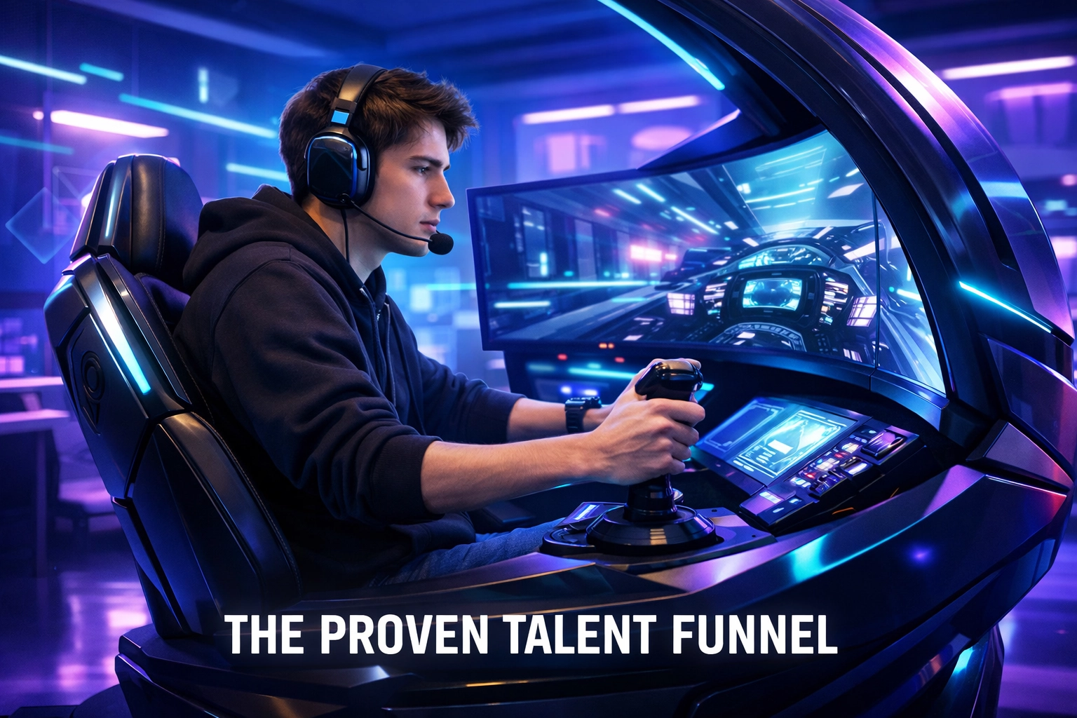 A student using an esports simulation pod as part of the Proven Talent Funnel career readiness framework.