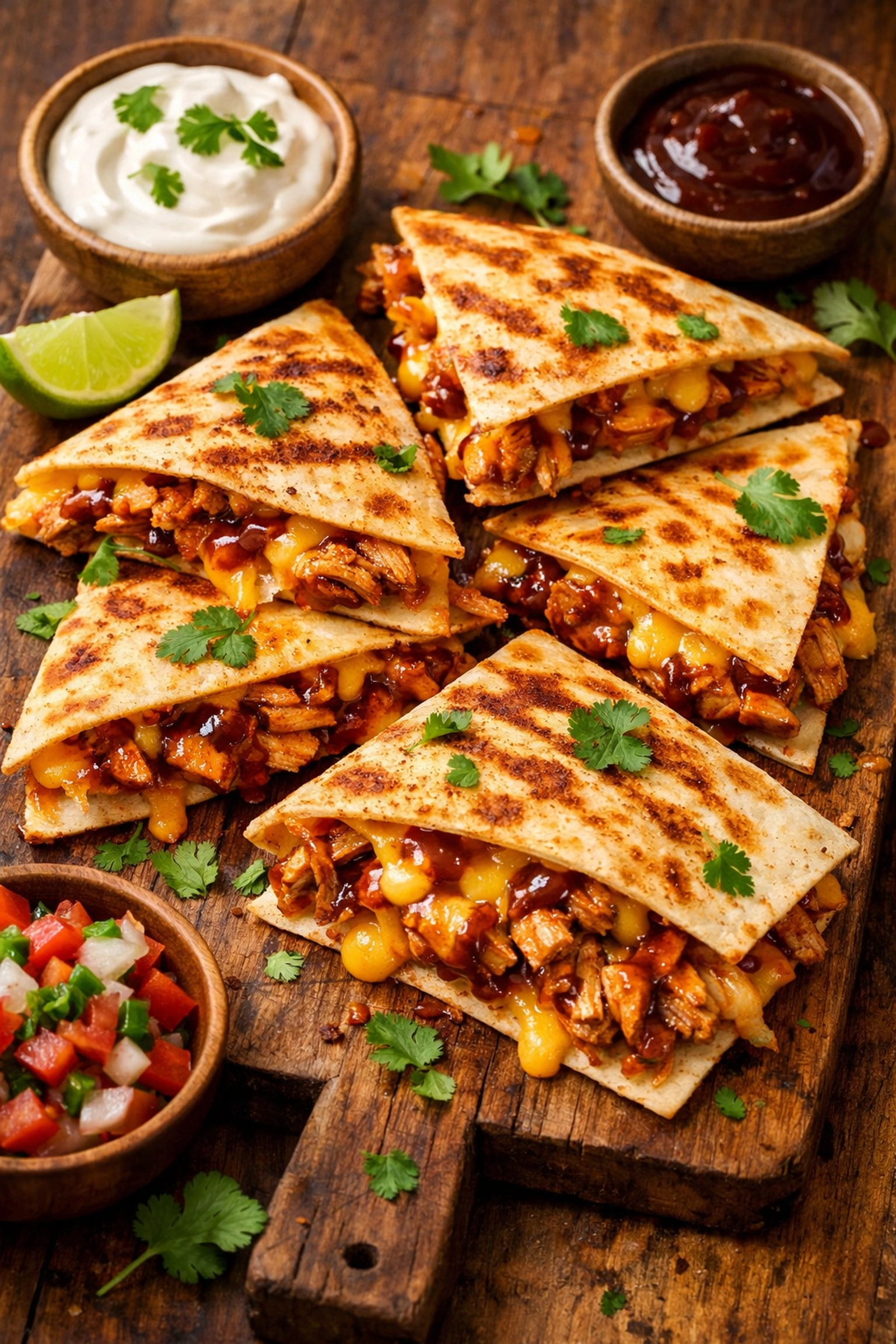 Golden BBQ chicken quesadillas with melted cheese - easy weeknight dinner