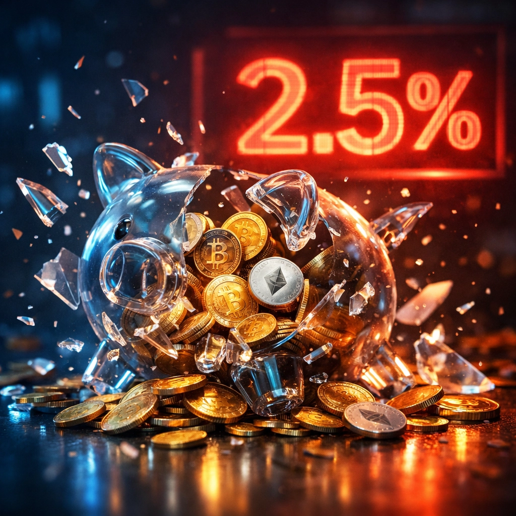 Broken piggy bank with crypto tokens illustrating high Web3 payment transaction fees