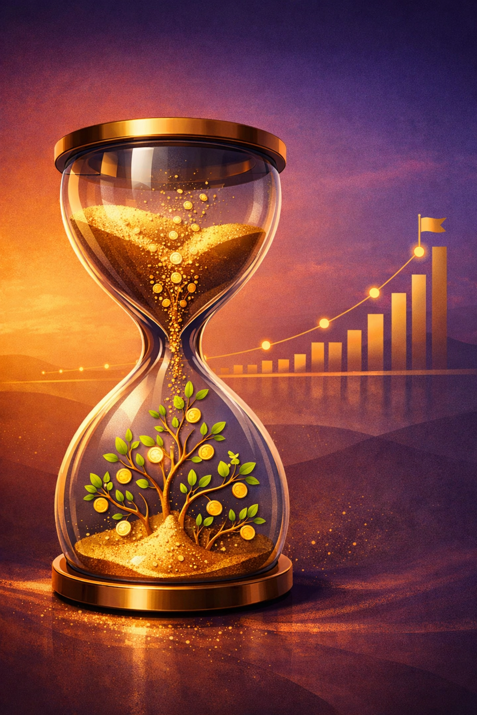 Long-term compound growth visualization showing patient capital building wealth over time