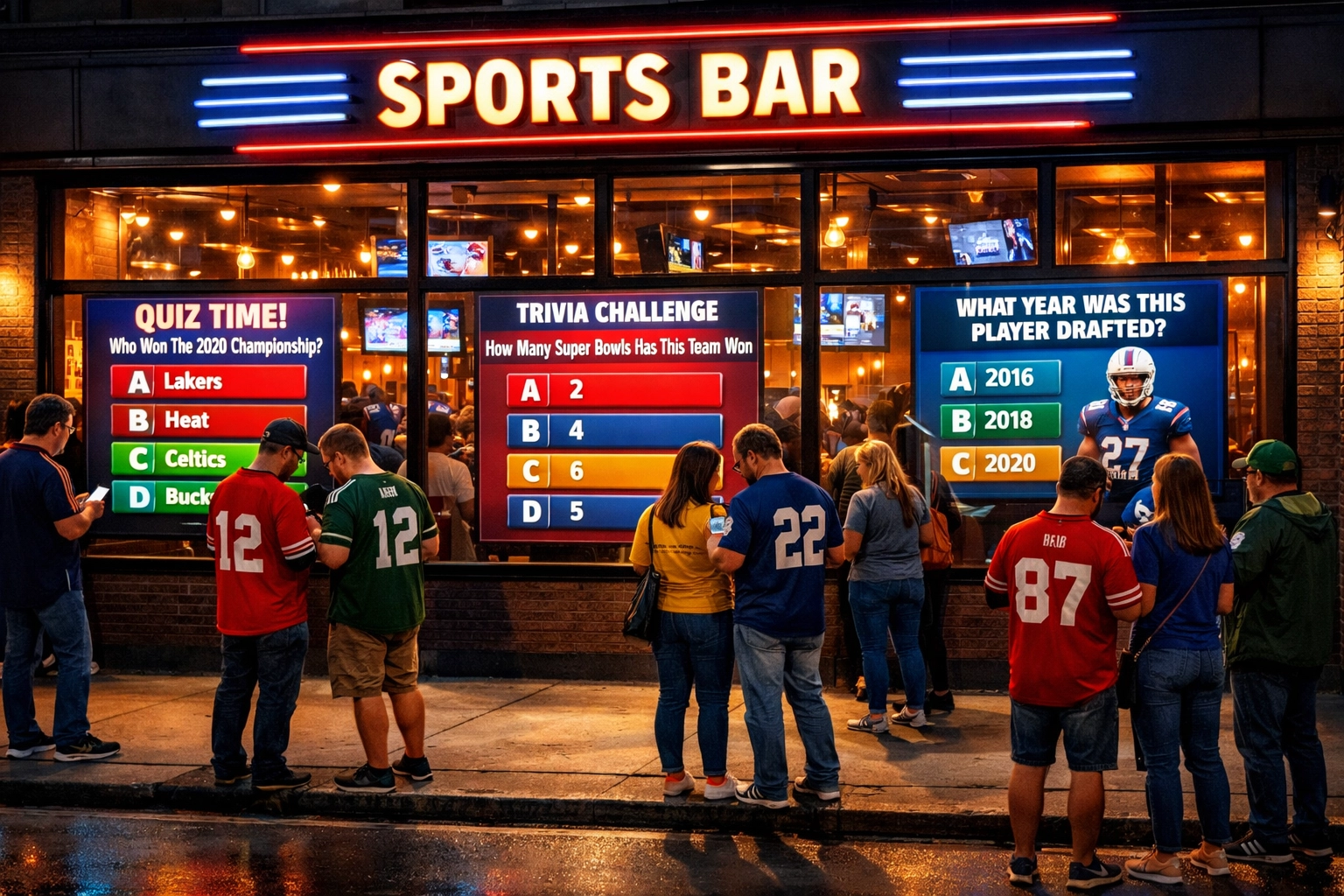 Interactive digital screens at sports bar engage fans with mobile devices on game night