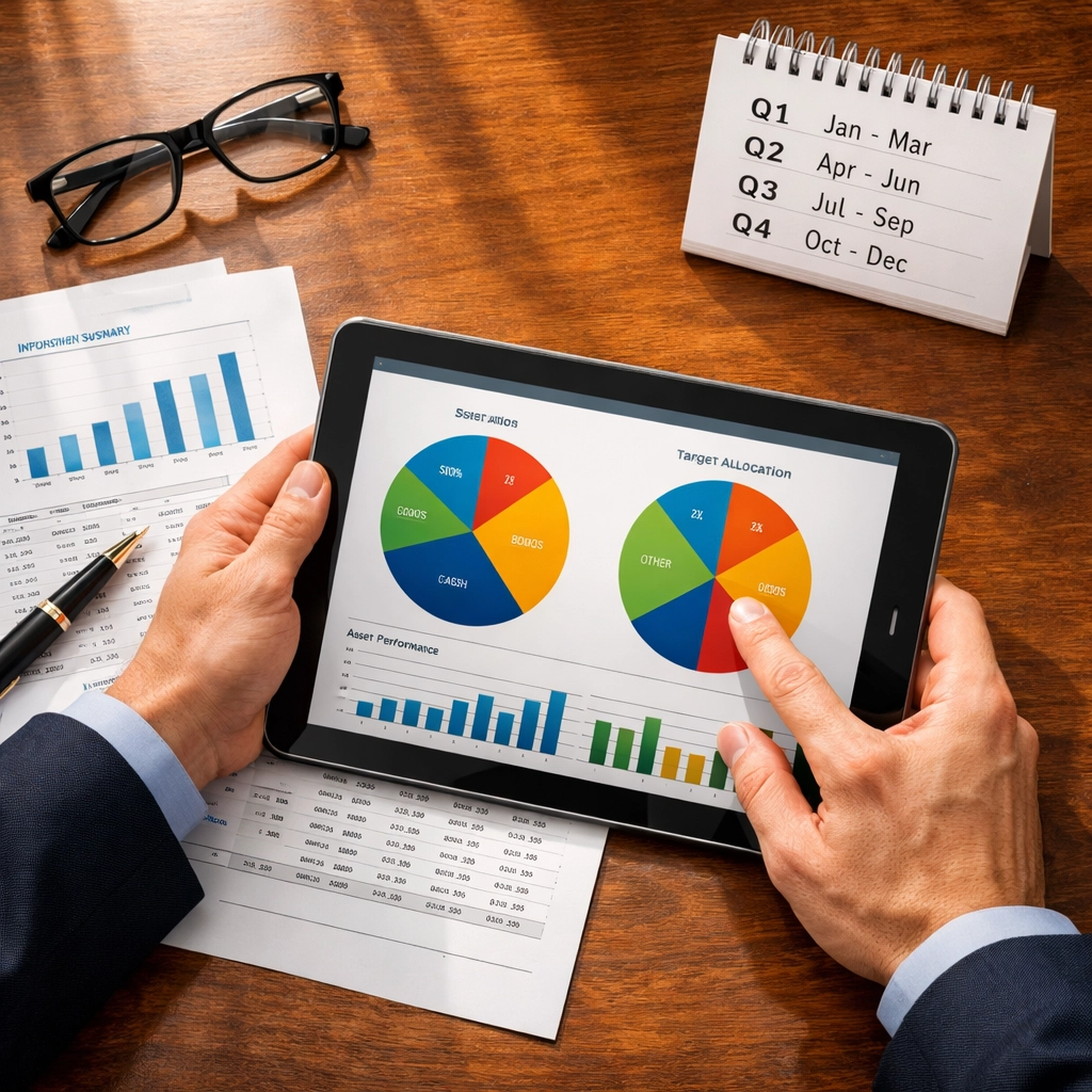 Strategic portfolio rebalancing with investment charts and financial analysis for long-term wealth management