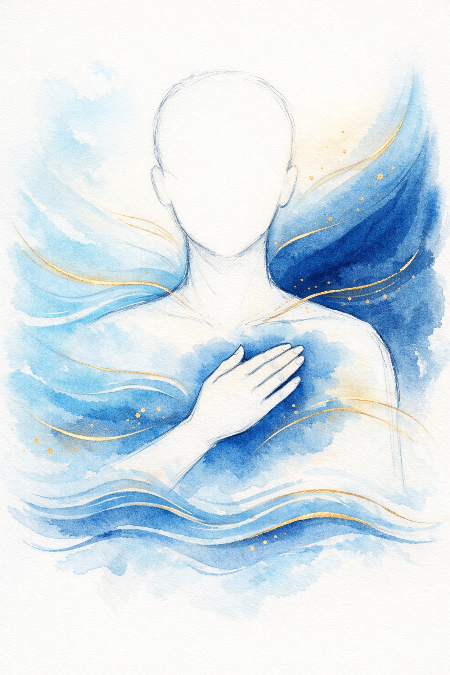 Person with hand over heart practicing calming breath for social anxiety relief