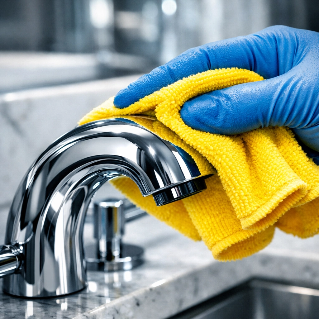 Expert ninja-level cleaning services near me polishing high-end bathroom fixtures with precision.