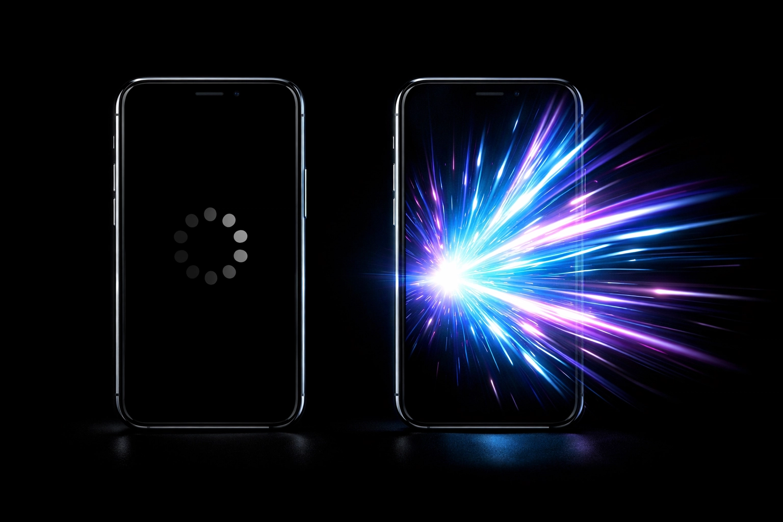 Fast versus slow website loading speeds shown through contrasting mobile devices