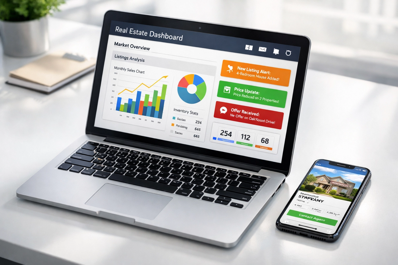 Real estate agent using technology dashboard to market Denver homes