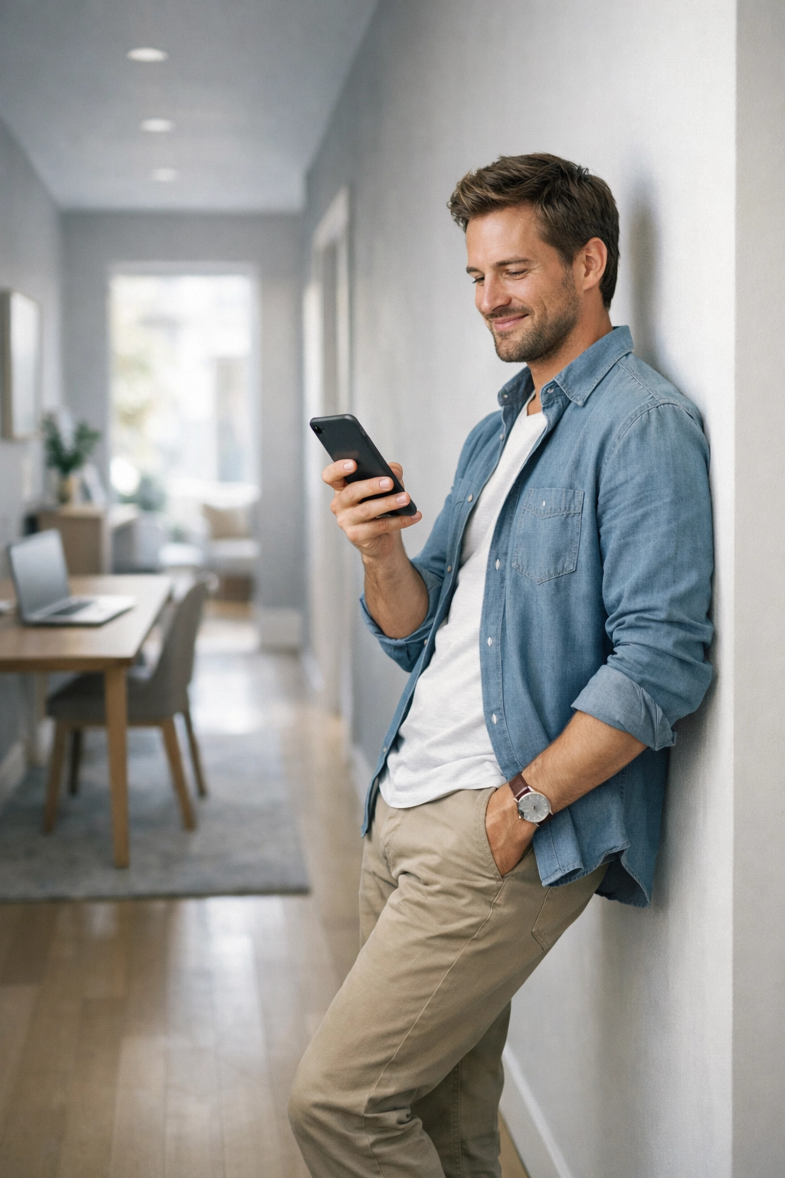 A person comfortably applying for payday loans Vancouver from their home office using a phone.