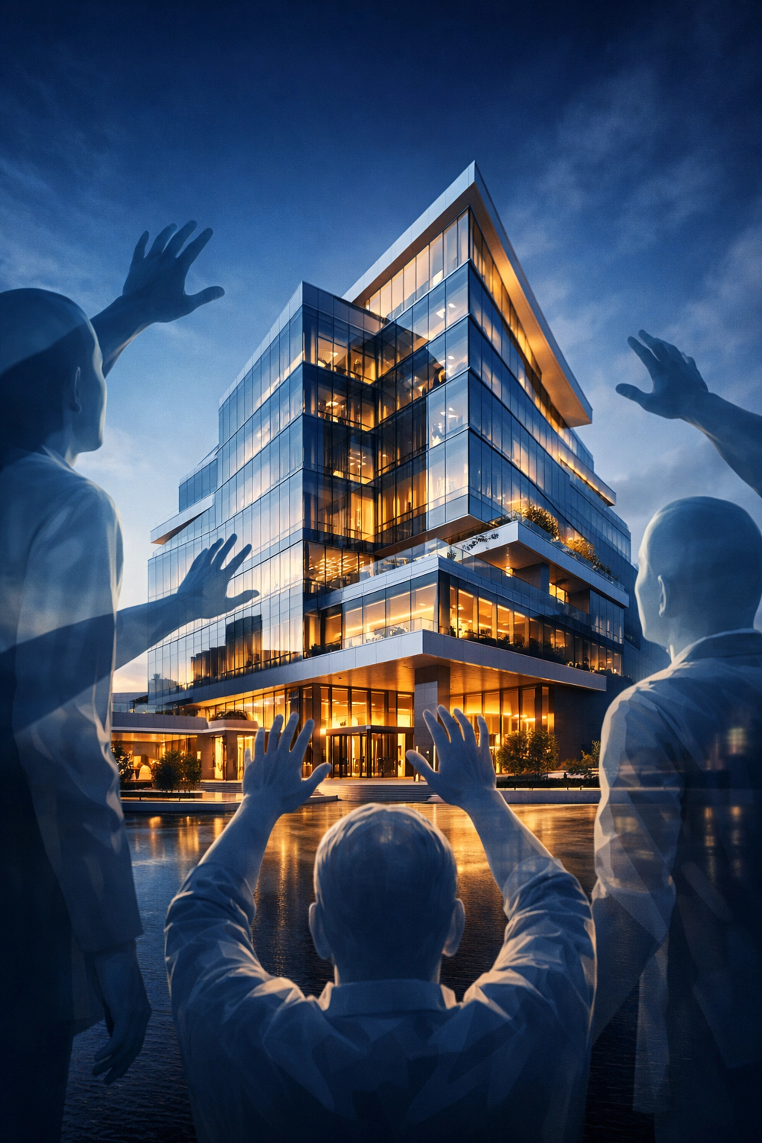 Multiple investors pooling capital for real estate syndication in commercial property