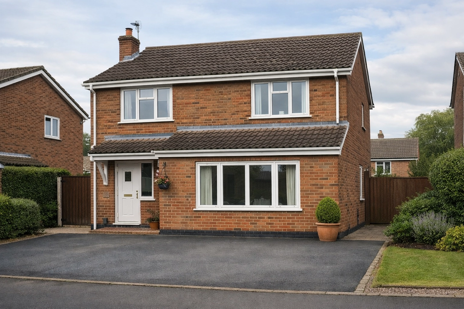 Exterior of a Hinckley home showing a professional garage conversion with matching brickwork and new window.