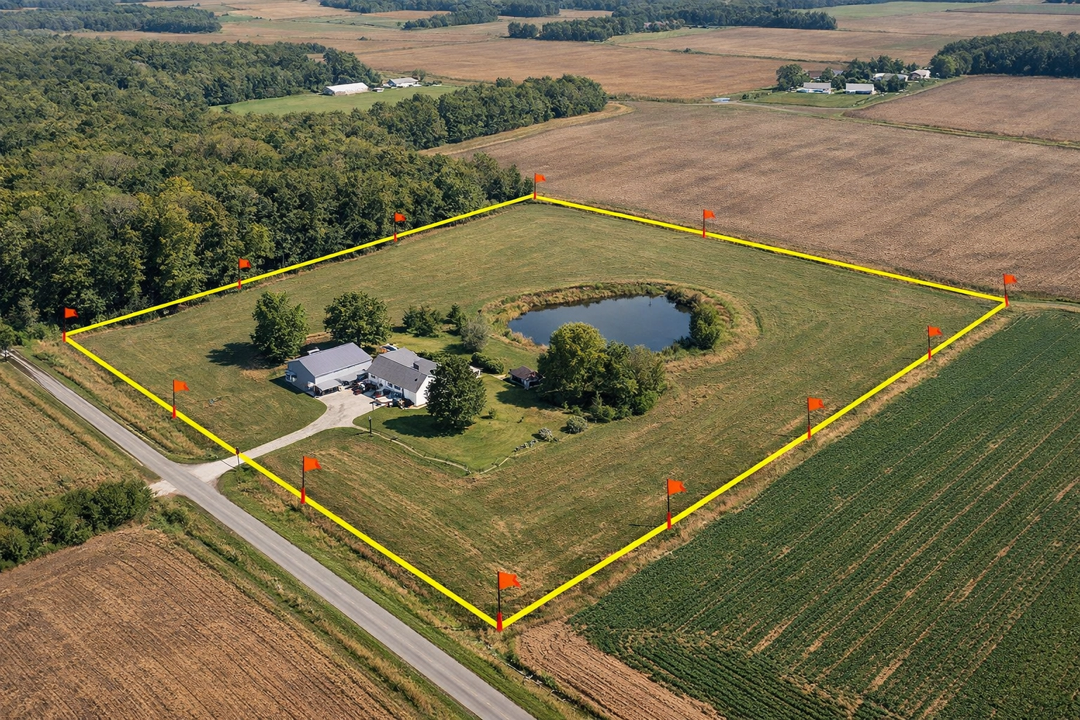 Indiana property with survey boundary markers illustrating importance of clear title