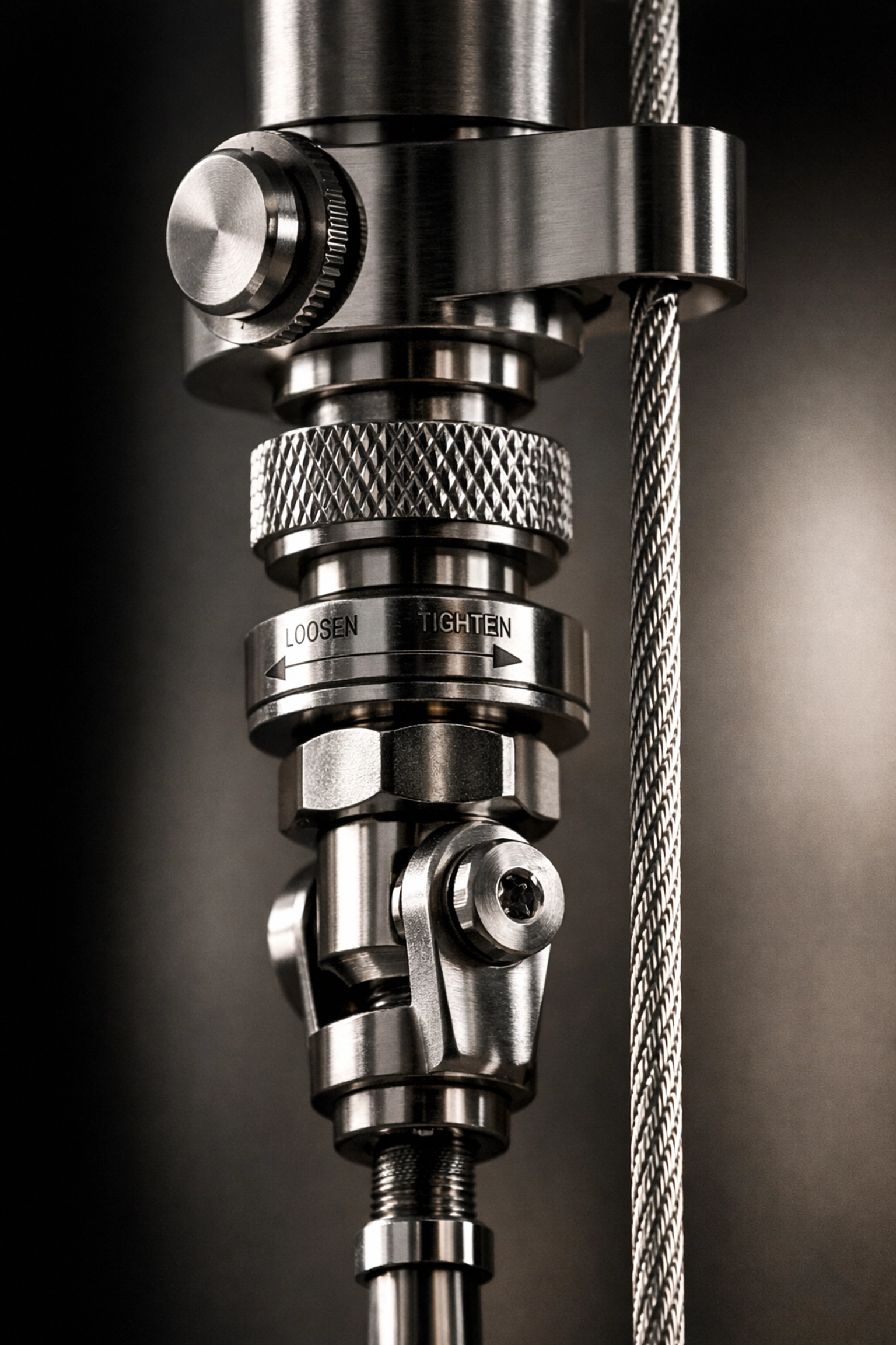 Tension mechanism of floor-to-ceiling pull-up bar system showing adjustment components