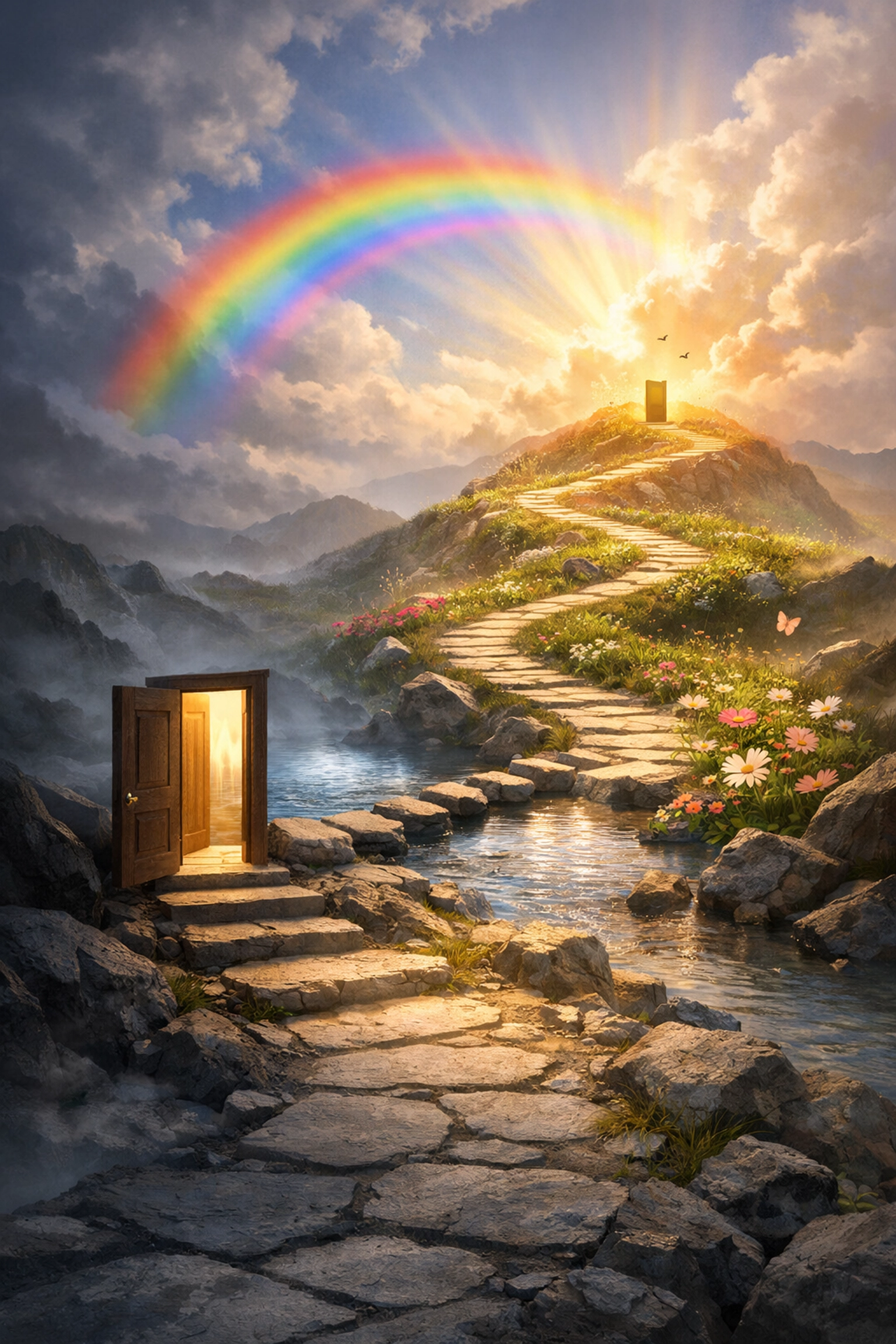 Healing journey path with rainbow symbolizing LGBTQ+ recovery and transformation
