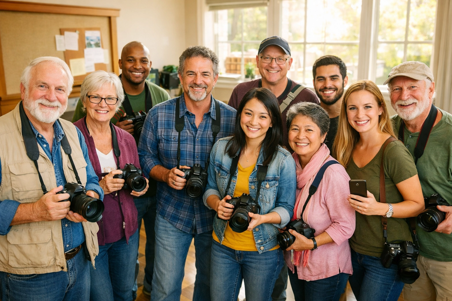 Photographers gathered at photography club meeting welcoming new members