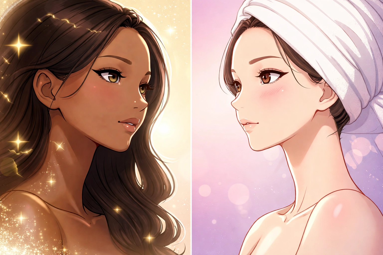 Split image comparing Carbon Glow Facial results with chemical peel recovery, highlighting glowing, healthy skin.