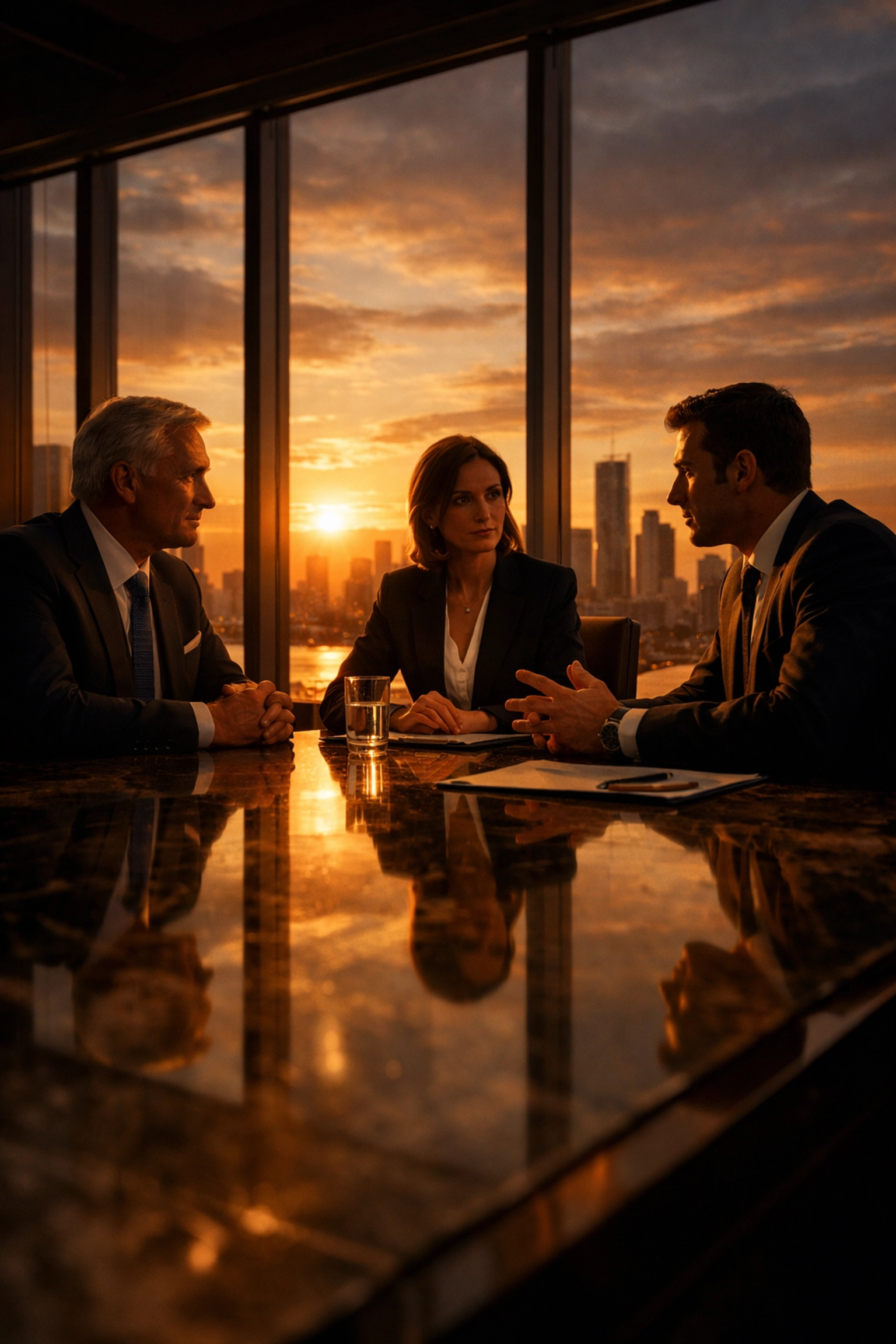 A professional boardroom meeting focused on property management client retention and high-touch diplomacy.