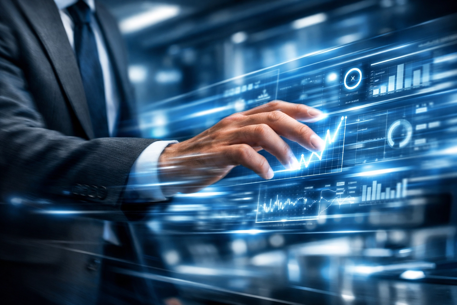 A business professional managing data for fast approval of working capital loans.