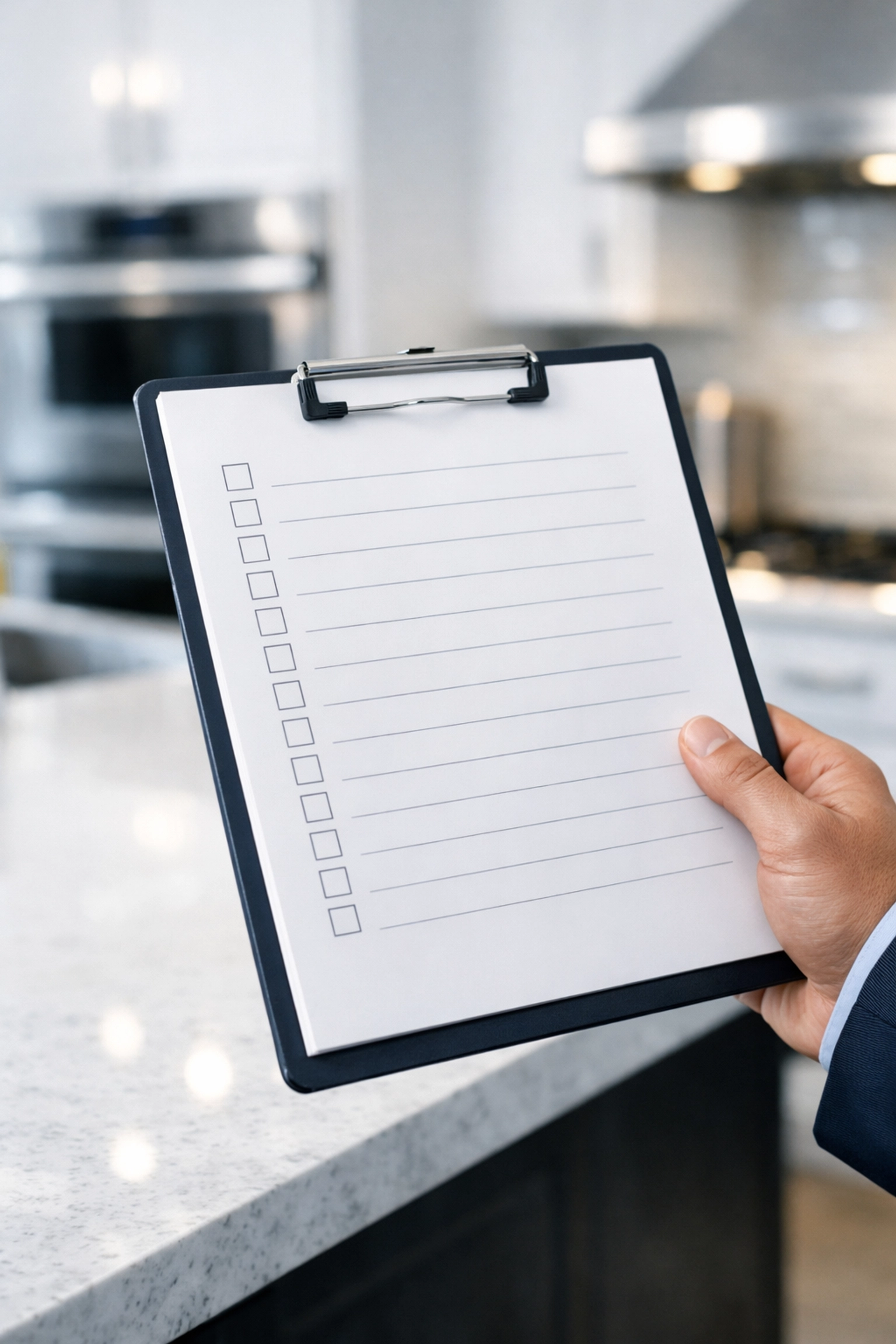 A professional cleaning checklist used for house cleaning services MA in a modern kitchen.