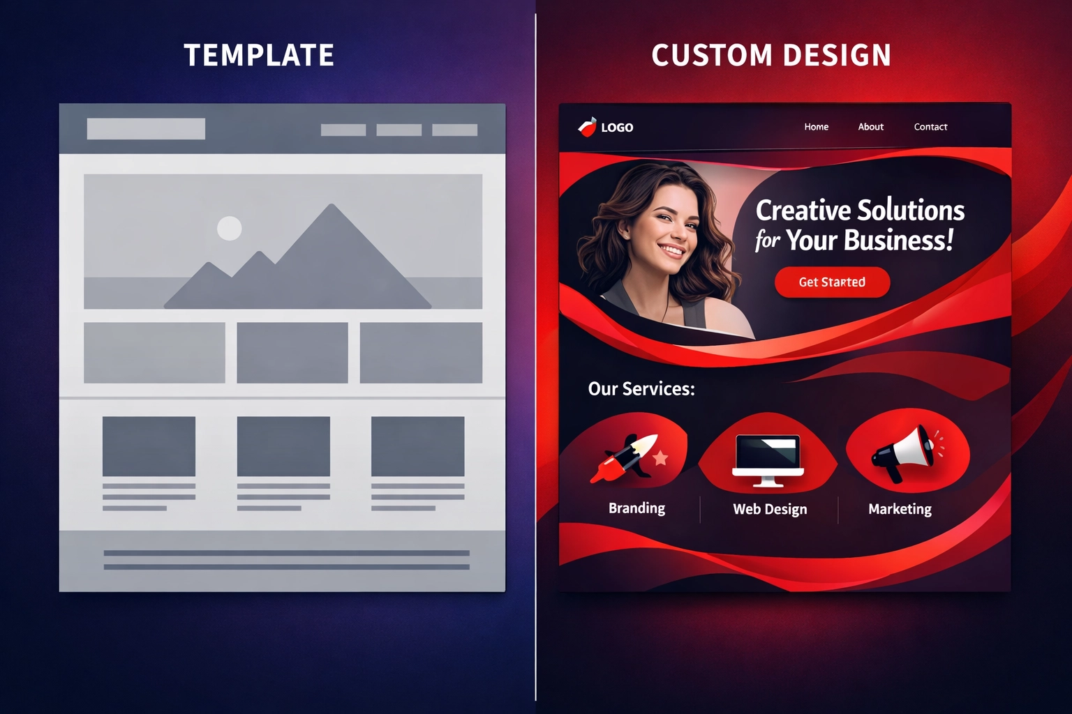Comparison of DIY website template versus custom professional web design in Bristol