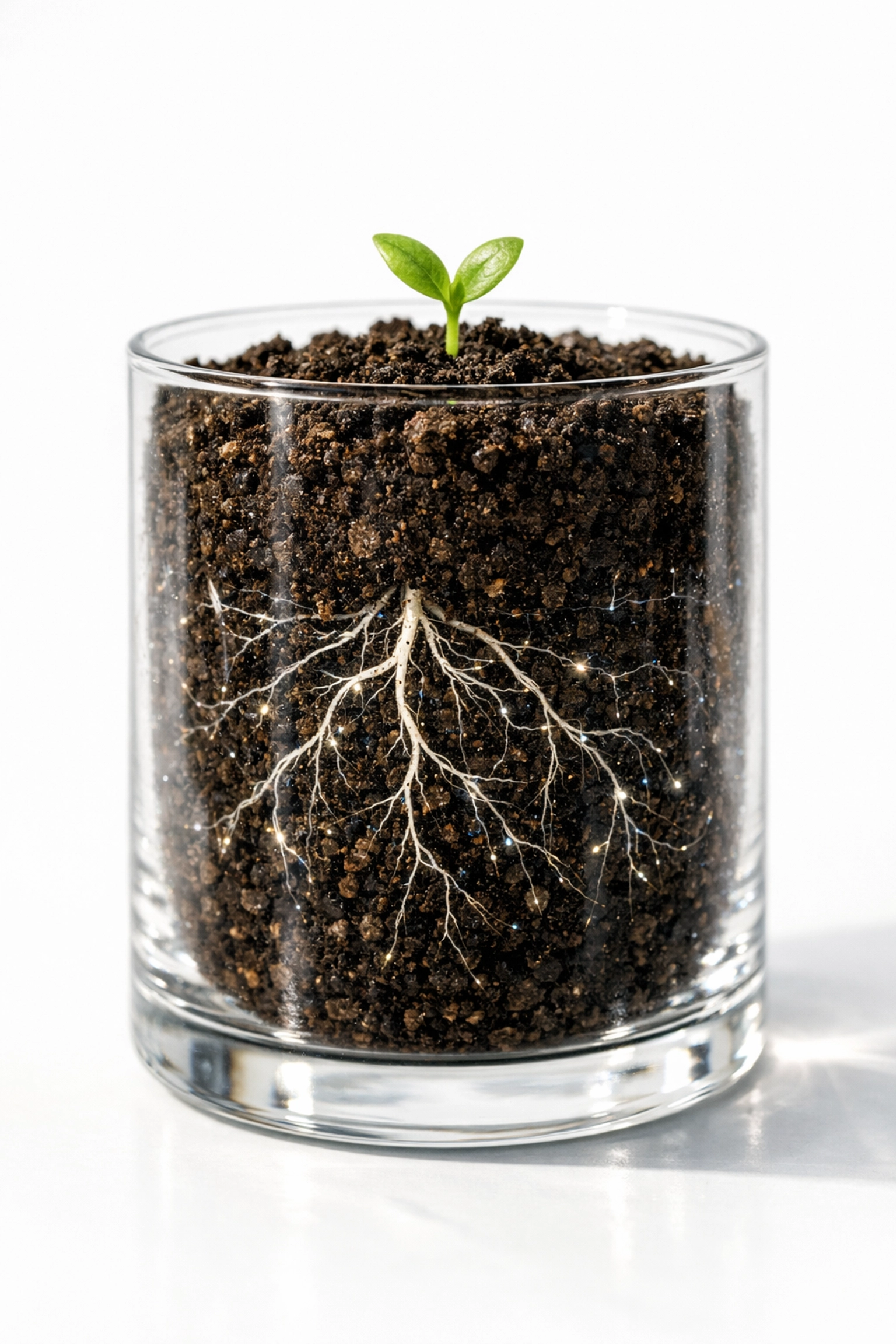 Healthy soil with active microbes and roots helping a seedling grow, showing how to improve soil during the off-season.
