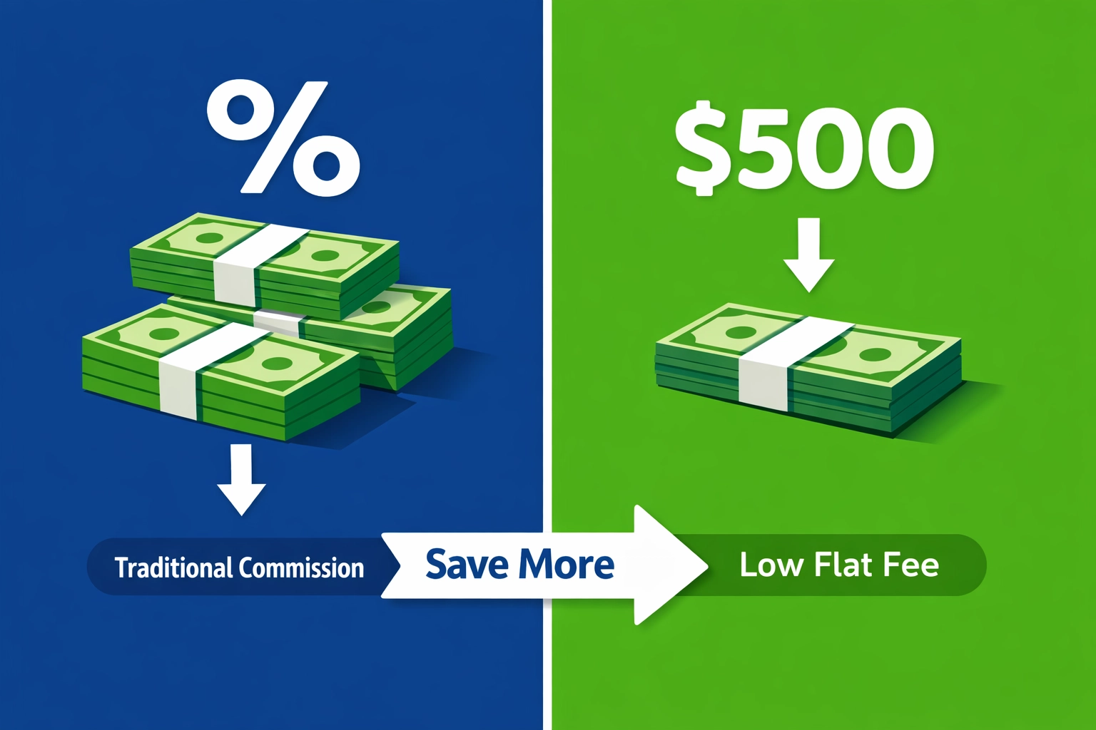 Comparison showing flat fee real estate savings versus traditional commission for teachers