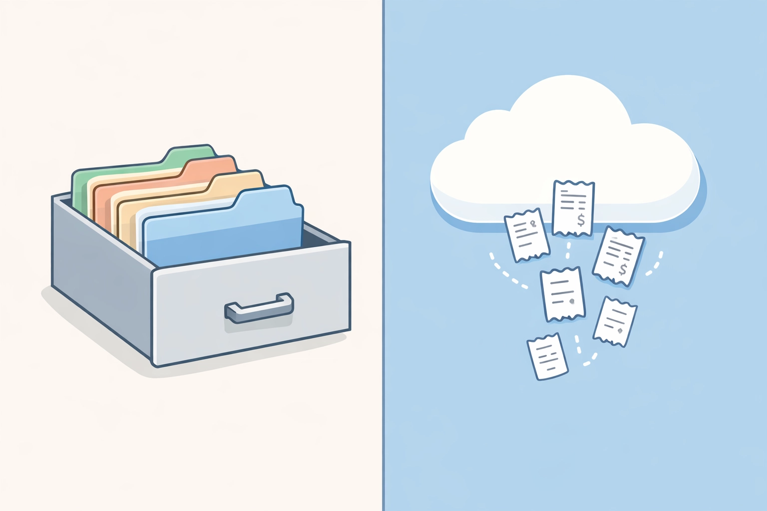 Digital backup concept showing paper receipts transitioning to cloud storage for tax season