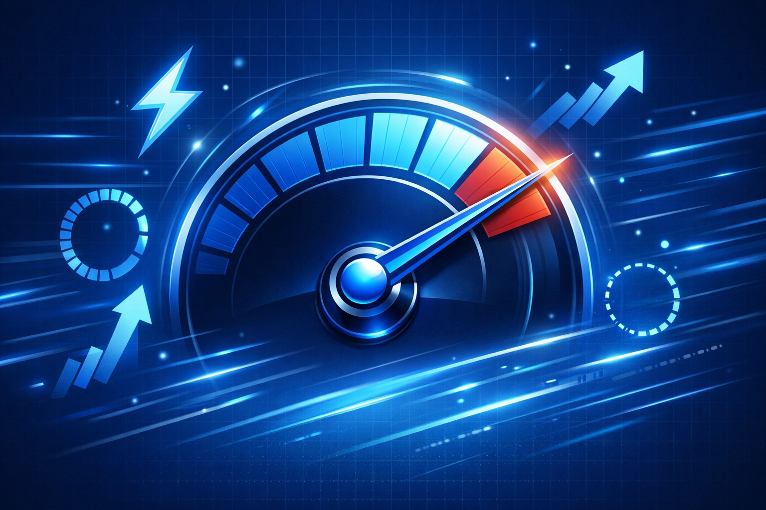 Mobile website speed performance gauge showing optimized loading times