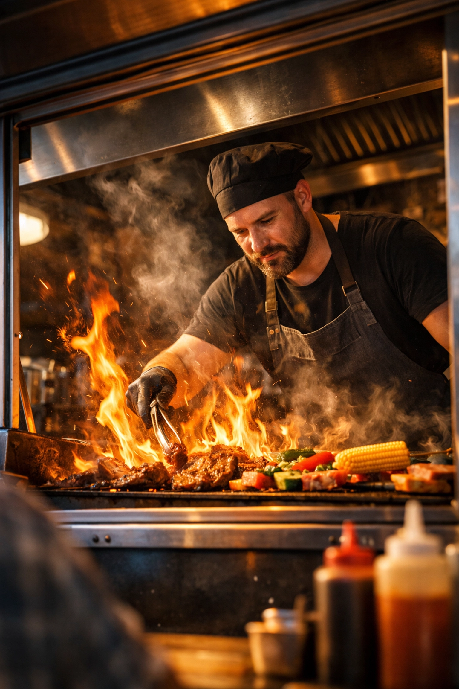 Chef live grilling fresh food at Salt Lake City food truck catering event