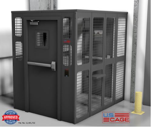 Clean installation of a modular wire mesh partition on a warehouse floor for rapid asset protection.